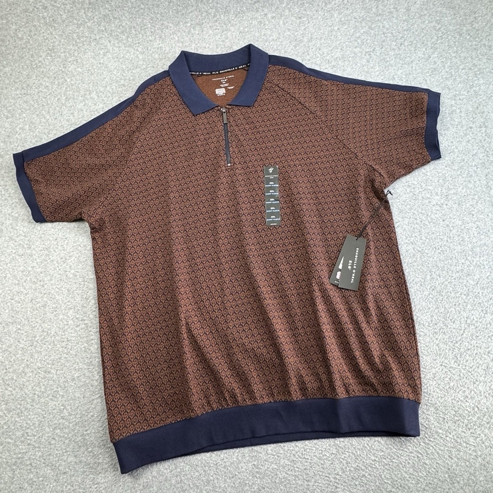 Shaquille O'Neal 1/4 Zip Geometric Knit Polo Mens 2XL Brown‎ Blue Sporty Casual
